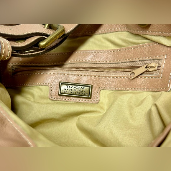 Toscani Italian Leather Handbag Purse Double Handle Pink Tan 14.5" x 17" - Picture 10 of 11